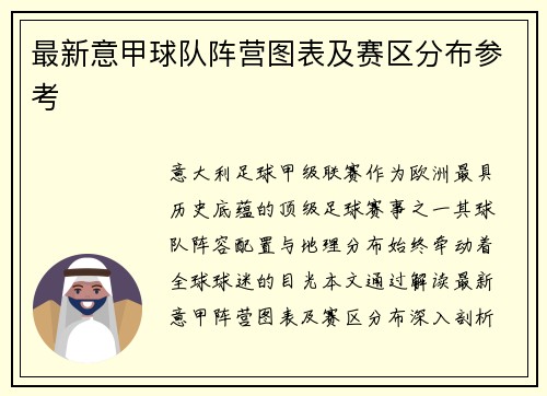 最新意甲球队阵营图表及赛区分布参考